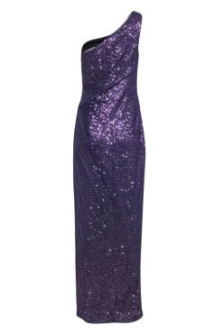 Lauren Ralph Lauren - Purple One-Shoulder Sequined Gown w/ Tulle Overlay Sz 10