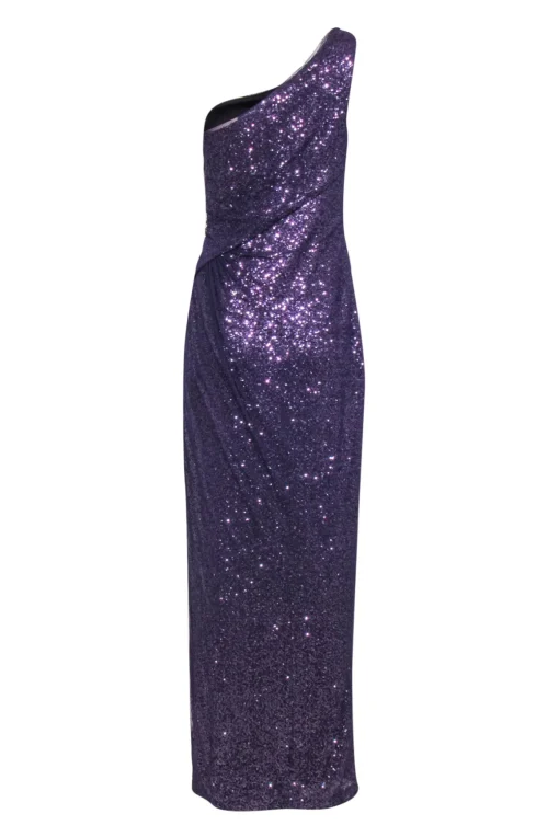 Lauren Ralph Lauren - Purple One-Shoulder Sequined Gown w/ Tulle Overlay Sz 10