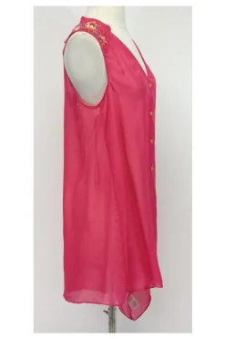 Leifsdottir - Pink Beaded Silk Sleeveless Asymmetrical Blouse Sz 2