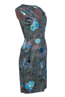 Lela Rose - Beige, Blue, & Turquoise Print Cap Sleeve Dress Sz XS