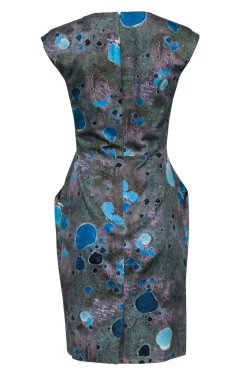 Lela Rose - Beige, Blue, & Turquoise Print Cap Sleeve Dress Sz XS