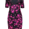 Lela Rose - Black & Purple Floral Print Short Sleeve Midi Dress Sz 8