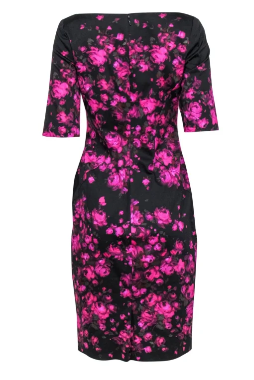 Lela Rose - Black & Purple Floral Print Short Sleeve Midi Dress Sz 8