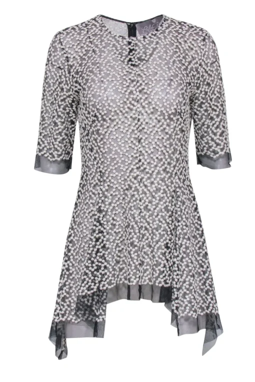 Lela Rose - Black & White Embroidered Mesh Top Sz 6