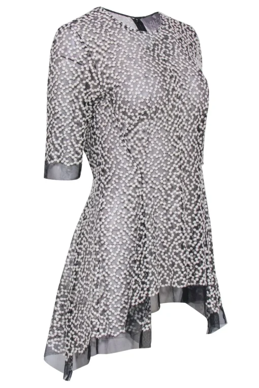 Lela Rose - Black & White Embroidered Mesh Top Sz 6