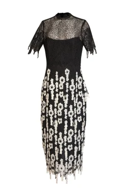 Lela Rose - Black & White Floral Eyelet Lace Short Sleeve Formal Dress Sz 8