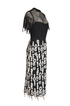 Lela Rose - Black & White Floral Eyelet Lace Short Sleeve Formal Dress Sz 8