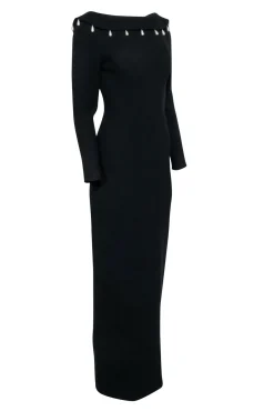 Lela Rose - Black Low Back Pearl Trim Formal Dress Sz 6