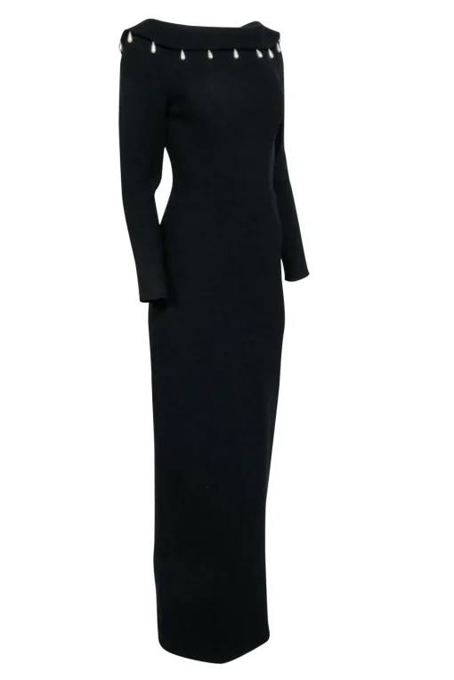 Lela Rose - Black Low Back Pearl Trim Formal Dress Sz 6
