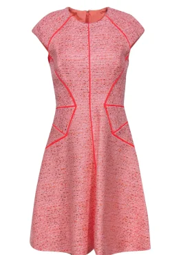 Lela Rose - Bright Pink Metallic Tweed A-Line Dress Sz 8
