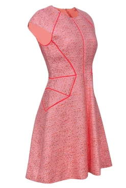 Lela Rose - Bright Pink Metallic Tweed A-Line Dress Sz 8