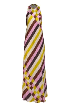 Lela Rose - Cream, Brown, Lavender, & Chartreuse Print Sleeveless Formal Dress Sz 4