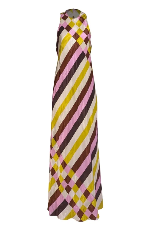Lela Rose - Cream, Brown, Lavender, & Chartreuse Print Sleeveless Formal Dress Sz 4