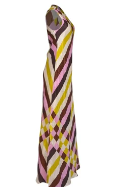 Lela Rose - Cream, Brown, Lavender, & Chartreuse Print Sleeveless Formal Dress Sz 4