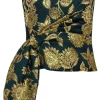 Lela Rose - Green & Gold Floral Jacquard Strapless Top Sz 6