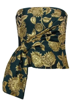 Lela Rose - Green & Gold Floral Jacquard Strapless Top Sz 6