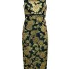 Lela Rose - Green & Gold Floral Jacquard Midi Dress Sz 6