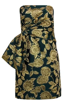 Lela Rose - Green & Gold Floral Jacquard Strapless Dress Sz 6