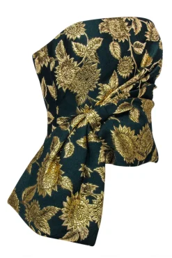 Lela Rose - Green & Gold Floral Jacquard Strapless Top Sz 6