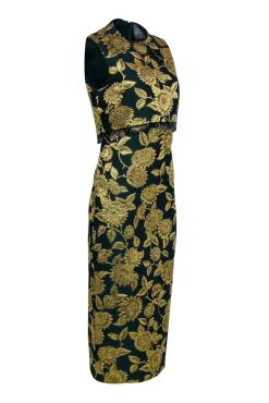 Lela Rose - Green & Gold Floral Jacquard Midi Dress Sz 6