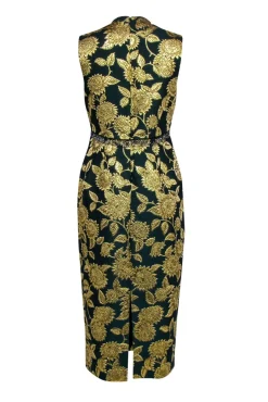 Lela Rose - Green & Gold Floral Jacquard Midi Dress Sz 6