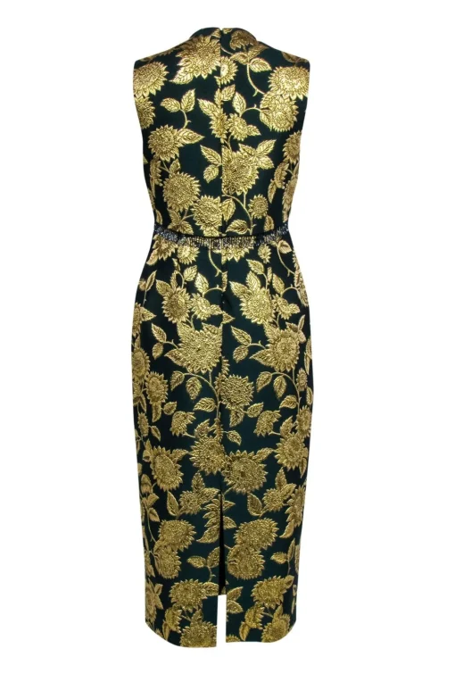 Lela Rose - Green & Gold Floral Jacquard Midi Dress Sz 6