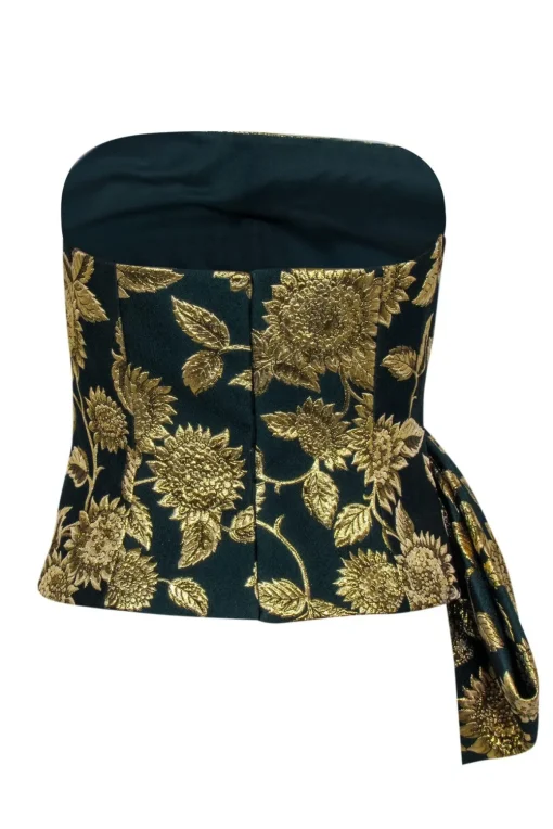 Lela Rose - Green & Gold Floral Jacquard Strapless Top Sz 6