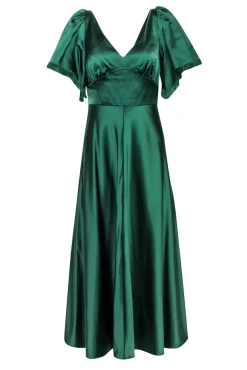 Lela Rose - Green Hammered Satin Midi Dress Sz 6