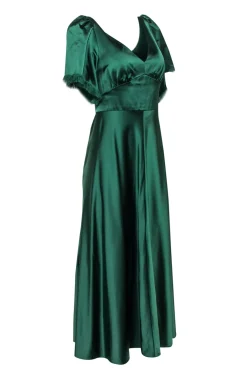 Lela Rose - Green Hammered Satin Midi Dress Sz 6