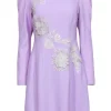 Lela Rose - Lavendar Wool Blend Sheath Dress w/ Silver Floral Applique Sz 6