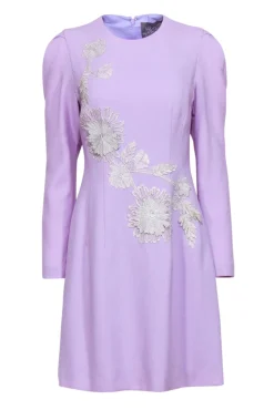 Lela Rose - Lavendar Wool Blend Sheath Dress w/ Silver Floral Applique Sz 6