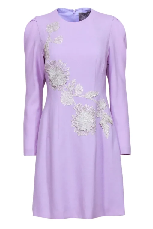 Lela Rose - Lavendar Wool Blend Sheath Dress w/ Silver Floral Applique Sz 6