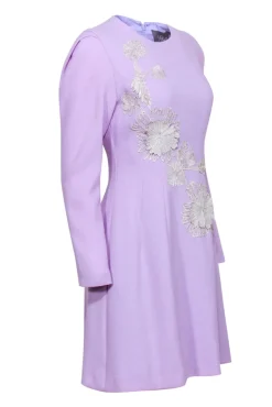 Lela Rose - Lavendar Wool Blend Sheath Dress w/ Silver Floral Applique Sz 6