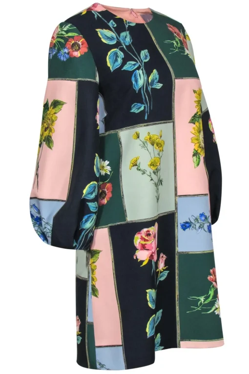 Lela Rose - Multicolor Floral Portrait Print Balloon Sleeve Shift Dress Sz 6
