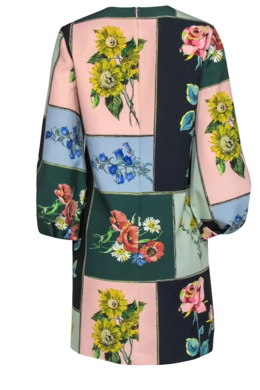 Lela Rose - Multicolor Floral Portrait Print Balloon Sleeve Shift Dress Sz 6
