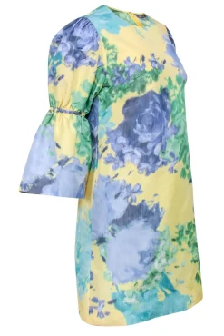 Lela Rose - Pastel Yellow, Green & Purple Watercolor Floral Bell Sleeve Shift Dress Sz 6