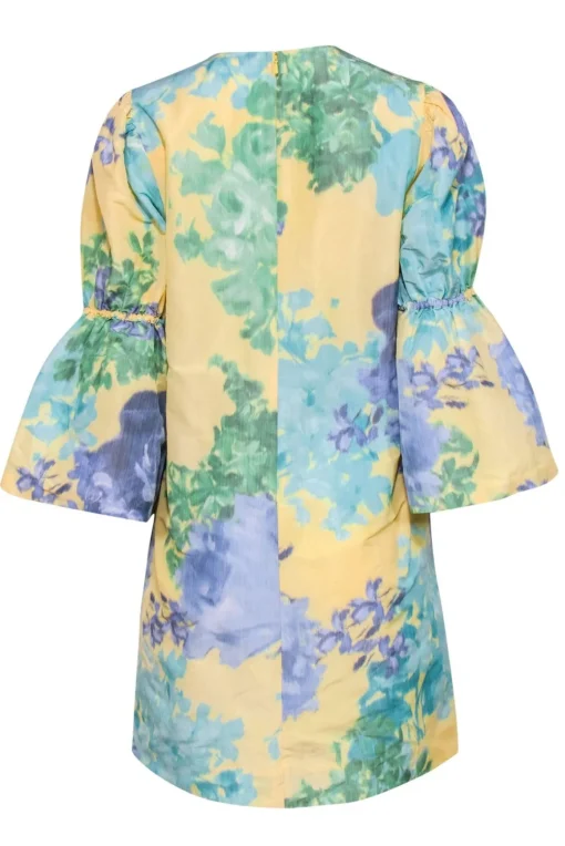 Lela Rose - Pastel Yellow, Green & Purple Watercolor Floral Bell Sleeve Shift Dress Sz 6