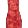 Lela Rose - Pink & Red Crosshatch Printed Cotton Sheath Dress Sz 6