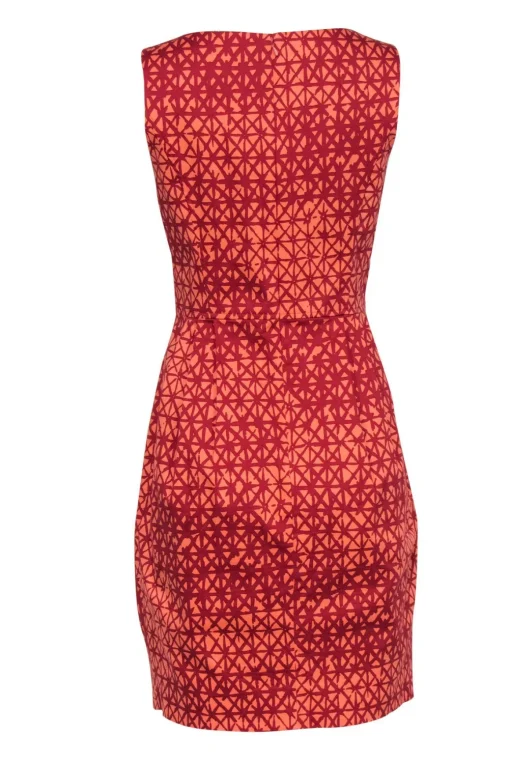 Lela Rose - Pink & Red Crosshatch Printed Cotton Sheath Dress Sz 6