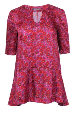 Lela Rose - Pink, Red & Purple Floral Print Blouse w/ Peplum Hem Sz 4