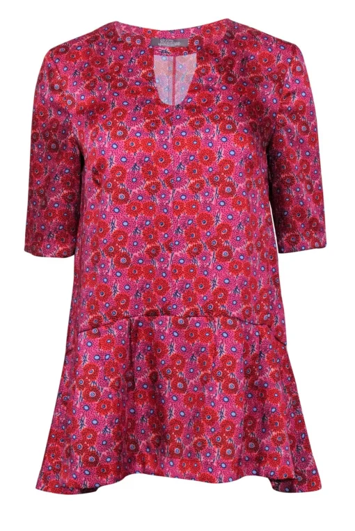 Lela Rose - Pink, Red & Purple Floral Print Blouse w/ Peplum Hem Sz 4