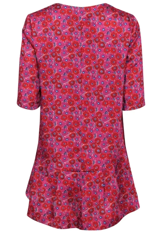 Lela Rose - Pink, Red & Purple Floral Print Blouse w/ Peplum Hem Sz 4