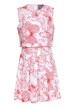 Lela Rose - White & Red Floral Print Dress Sz 8
