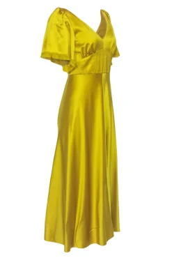 Lela Rose - Yellow Hammered Satin Midi Dress Sz 6