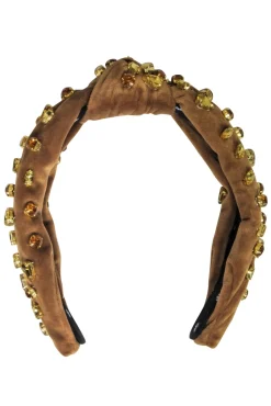 Lele Sadoughi - Brown Velour Knot Front Headband w/ Jewel Embellishments