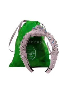 Lele Sadoughi - Dove Grey Velvet Headband w/ Swarovski Crystals