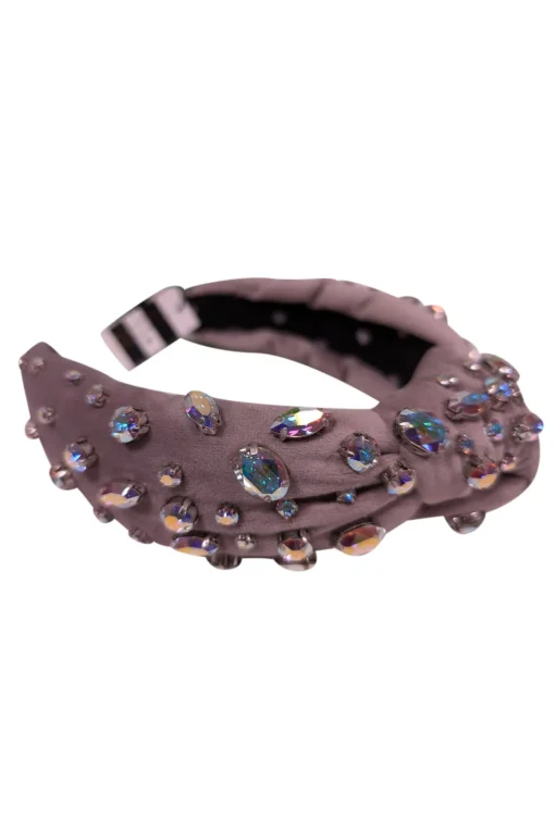 Lele Sadoughi - Dove Grey Velvet Headband w/ Swarovski Crystals