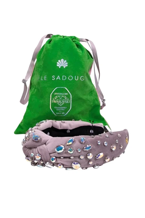 Lele Sadoughi - Dove Grey Velvet Headband w/ Swarovski Crystals