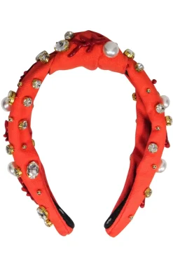 Lele Sadoughi - Orange Knot Front Jewel, Pearl, and Red Coral Embellished Headband