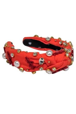Lele Sadoughi - Orange Knot Front Jewel, Pearl, and Red Coral Embellished Headband